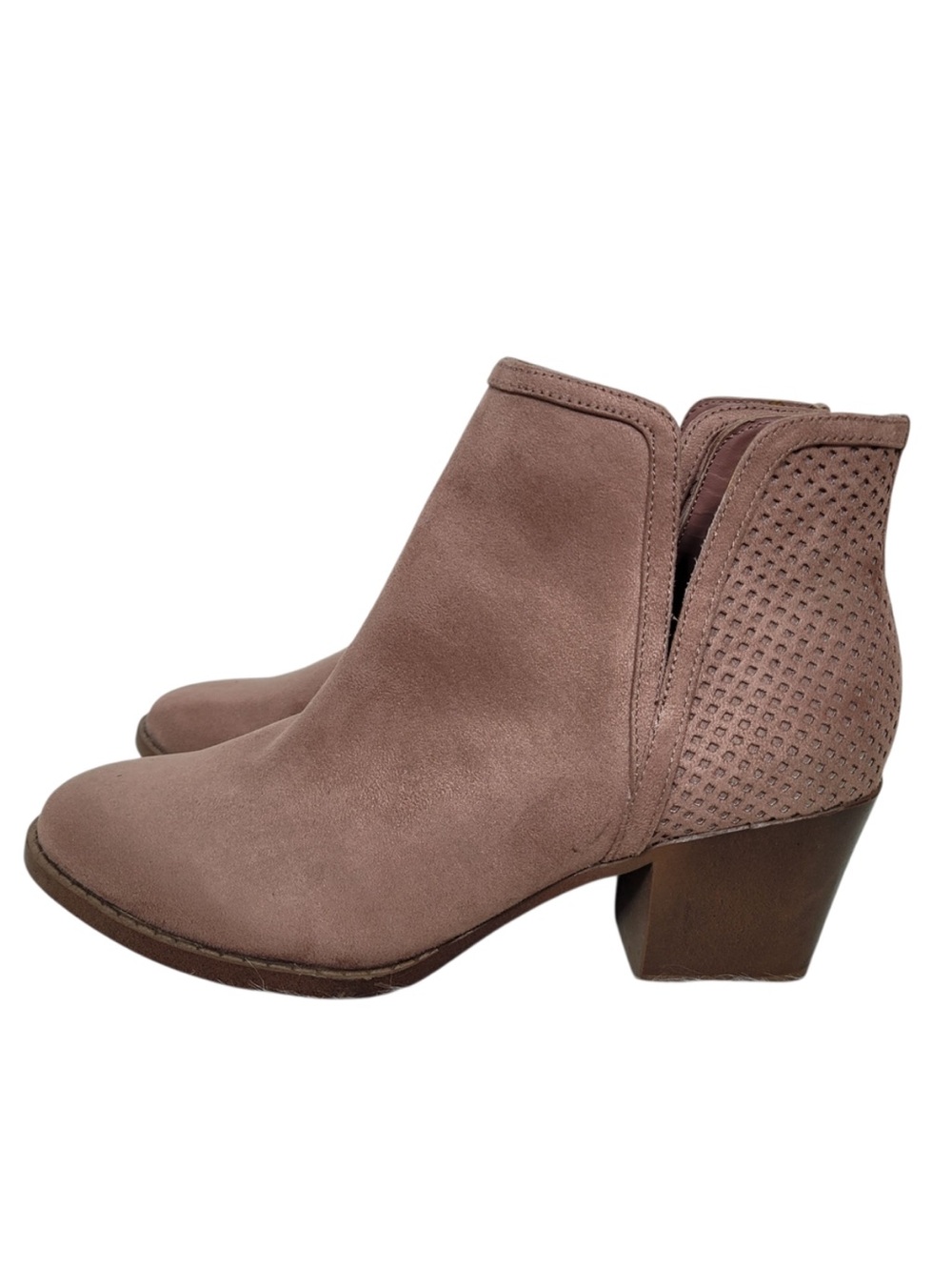 LOFT Taupe Suede-Look Ankle Booties with Perforated Heel